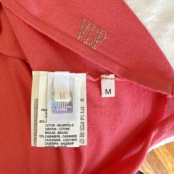 VDP Collection Coral Women's Rhinestone Scoop Neck Short Sleeve Sweater Top Sz M - Picture 12 of 15